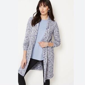 Pure Jill Melange Space-Dyed Blue Long Open Cardigan Wool Mix